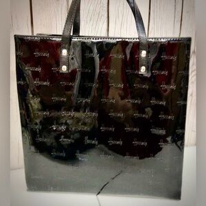 Harrods Black Patent Logo-Embossed Tote Shoulder Bag
